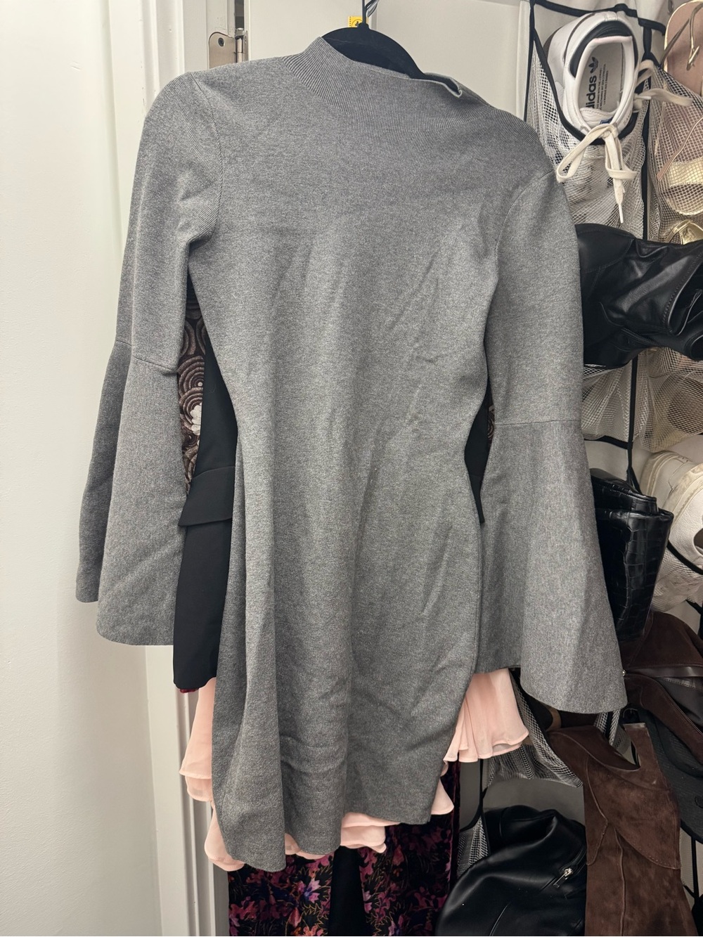Milly Gray Bell-Sleeve Mini Dress